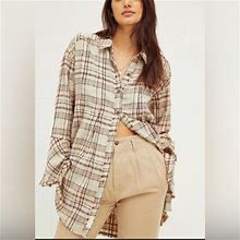 Free People Tops | Free People Mary Anne Plaid Button Down Shirt/Tunic Dress | Color: Cream | Size: Xs