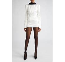 Laquan Smith Long Sleeve Sateen Reversed Blazer Dress In Ivory/Black At Nordstrom, Size Medium