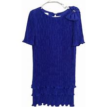 Vintage Patra Royal Blue Short Sleeve Crinkle Tiered Embellished Dress