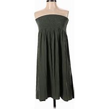 J.Jill Casual Dress - A-Line Strapless Sleeveless: Green Print Dresses - Women's Size Small Petite