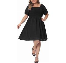 Agnes Orinda Plus Size Dress For Women Square Neck Short Sleeve Stretchy Maxi Dress
