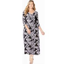 Plus Size Women's Anywear Beaded Medallion Maxi Dress By Catherines In Black Paisley (Size 3X)