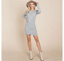 Long Sleeve Tulip Side Ruched Bodycon Dress