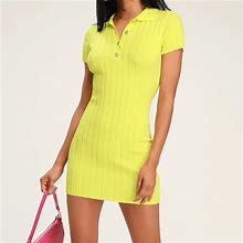 Lulu's Dresses | Lulus Salty Hair Don't Care Neon Green Short Sleeve Polo Bodycon Dress | Color: Green/Yellow | Size: Various