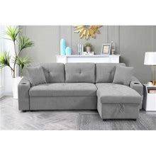Gray Sectional - Latitude Run® 92" Wide Reversible Sleeper Sofa & Chaise Polyester In Gray, Size 36.0 H X 92.0 W X 57.5 D In | Wayfair