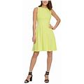 Dkny Womens Yellow Zippered Bow-Trim Cutout-Back Sleeveless Crew Neck Above The Knee Party Fit + Flare Dress 10