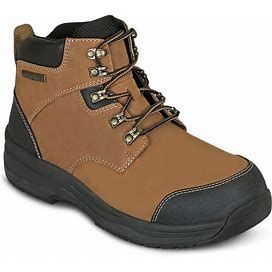 1 Men's Work Boots, Adjustable Arch Support, Composite Toe, Comfortale Work Boots | Orthofeet Orthopedic Shoes, Granite, 10.5 / Wide / Camel