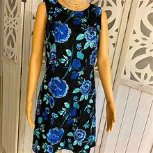 Eliza J Dresses | Eliza J. Jacquard Embroidered Floral Black Lace Sheath Dress Size 8 | Color: Black/Blue | Size: 8