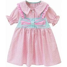 Niuredltd Kids Toddler Baby Girls Dress Short Bubble Sleeve Bowknot Striped Princess Dress 120