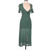 MPC New York Cocktail Dress - Midi Plunge Short Sleeve: Green Dresses - Women's Size Small