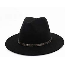 HUDANHUWEI Men & Women's Wide Brim Fedora Hat With Band Unisex Felt Panama Cap Black L (Head Circumference 22.8"-23.6")