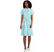 Lands' End Women's Rayon Short Sleeve Button Front Dress - Blue Radiance Island Scenic