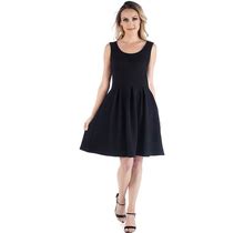 Women's 24Seven Comfort Apparel Scoopneck Sleeveless Pleated Skater Dress With Pockets, Size: Medium, Black