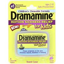 Dramamine Motion Sickness Relief For Kids, Grape Flavor, 8 Count (Pack Of 2)