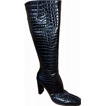 Wild Diva Lounge Black Croc Leather Boot Square Toe Wide Calf Size9
