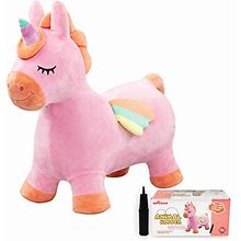U&C Planet Unicorn Bouncy Horse Hopper Plush Inflatable Animal Hopper With Pump Outdoors Indoors Ride On Hopping Toys Gift For Kids Toddlers