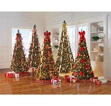 Fully Decorated Pre-Lit 7' Pop-Up Christmas Tree By Brylanehome In Red Gold