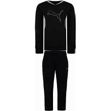 Puma Graphic Logo Long Sleeve Pullover Black Stretch Waist Kids Tracksuit 24/26