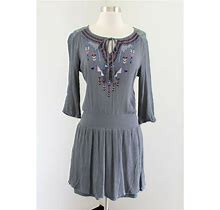 Flying Tomato Gray Crinkle Embroidered Smocked Tunic Dress Size M Lace