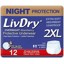 Livdry Adult XXL Incontinence Underwear, Overnight Comfort Absorbency, Leak Protection, XX-Large, 12-Pack