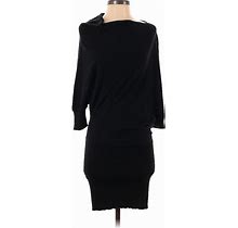 Max Studio Casual Dress High Neck 3/4 Sleeves: Black Print Dresses - Women's Size Small