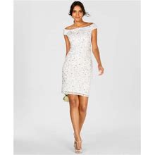 Adrianna Papell Women's Off-The-Shoulder Beaded Sheath Dress - Ivory/Silver - Size 6