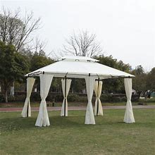 13 X 10 ft Outdoor Patio Gazebo Canopy Tent With Ventilated Double Roof And Curtain, Beige