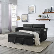 2-In-1 Sleeper Sofa Bed, Chenille Upholstered Pull-Out Sleeper Sofa,Convertible Loveseat - Black