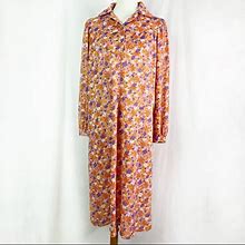 Vintage Dresses | Vintage 70S Floral Wide Collar Long Sleeve Dress L | Color: Orange/Purple | Size: L