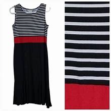 Danny & Nicole Dresses | Danny & Nicole Black White Stripe Trumpet Midi Dress Soft Jersey Knit Sleeveless | Color: Black/Red | Size: 10