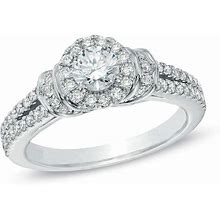 Vera Wang Love Collection Round Diamond Collar Engagement Ring In 14K White Gold & Sterling Silver Elegant And Unique Ring Antique Halo Ring