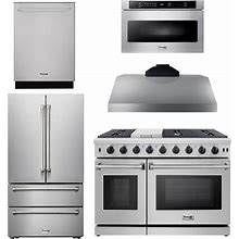 Thor Kitchen Package - 48 in. Gas Range, Range Hood, Dishwasher, Refrigerator, Microwave Drawer, AP-LRG4807U-19