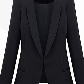 Solid Open Front Blazer, Suit Jacket, Elegant Long Sleeve Lapel Blazer For Office & Work, Women's Clothing,Black,All-New,Temu