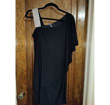 R&M Richards Womens Black Asymmetrical Sleeve Short Dress Petites 8P