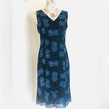 Loft Dresses | Ann Taylor Loft Blue Floral Sleeveless A-Line Midi Dress Size 4 Euc | Color: Blue | Size: 4