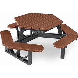 Hex Recycled Plastic Picnic Table - 46", Brown - ULINE - H-2560BR