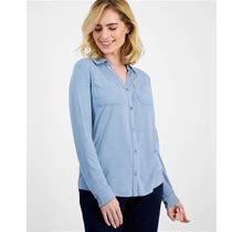 Style & Co Women's Button-Down Knit Shirt, Created For Macy's - Blue Fog - Size L