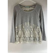 Maurices Sweater, Womens Size Medium, Gray Cream, Long Sleeve, Lace,