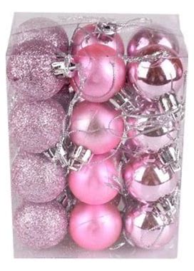 Pink Christmas Ball Ornaments 24Pcs Small Shatterproof Christmas Tree Balls For Xmas Tree Decoration DIY Handcraft Ornaments Hooks Included 1.2-Inch