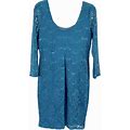 Venus Dresses | Venus Teal Floral Lace/Sequin Tea Dress Size L | Color: Blue | Size: L