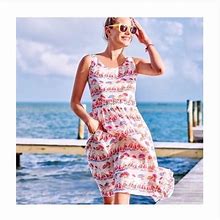 Boden Dresses | Boden White A-Line Hattie Sailboat With Umbrella Print Beach Sun Dress Size 2 | Color: Pink/White | Size: 2
