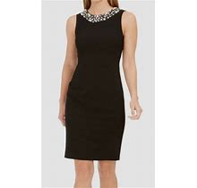 $128 Dkny Women's Black Sleeveless Pearl Embellished Sheath Dress