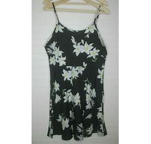 Women's Floral Print A Line Dress - Black With White Tulips - XL