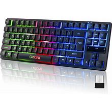 CHONCHOW Wireless LED Keyboard, Rechargeable 87 Key RGB LED Backlit Wireless Keyboard, Ergonomic Light Up Gaming Keyboard Wireless For PC PS4 PS5