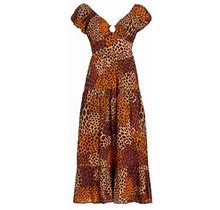 Love The Label Women's Jane Abstract Cotton Midi Dress - Dotted Leopard Print - Size Large