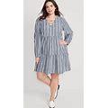 Old Navy Dresses | Old Navy Blue Striped Lace Up Tiered Long Sleeve Swing Dress Women's Size Large | Color: Blue | Size: L