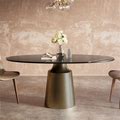 63" Modern Oval Sintered Stone Dining Table With Bronze Carbon Steel Base