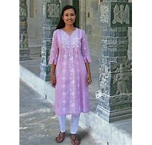 Ayurvastram - Nilsa Hand Embroidered Pure Soft Cotton Long Tunic Kurta Dress: Ma
