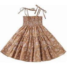 Aturustex Sister Matching Clothes Big Sister Sling Ruched Floral Knee-Length Dress, Little Sister Snap Triangle Bottom Romper