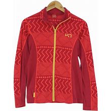 Kari Traa Nordic Fleece Jacket Red Fair Isle Womens Size S Small